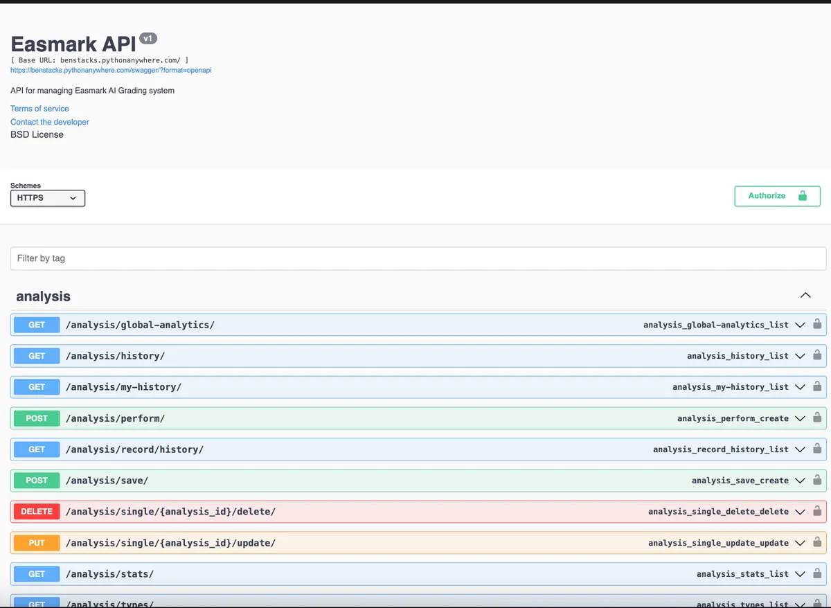 The Easmark API documentation