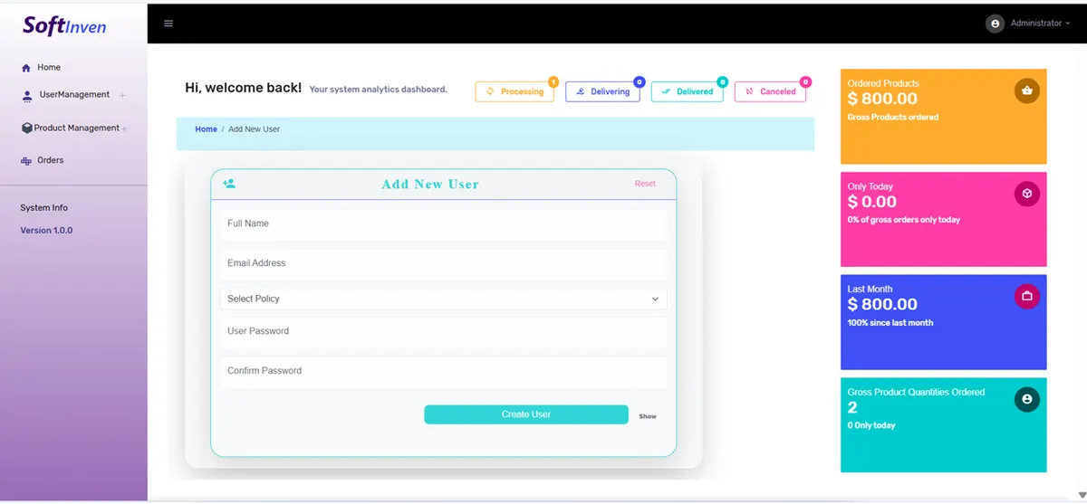SoftInven inventory dashboard